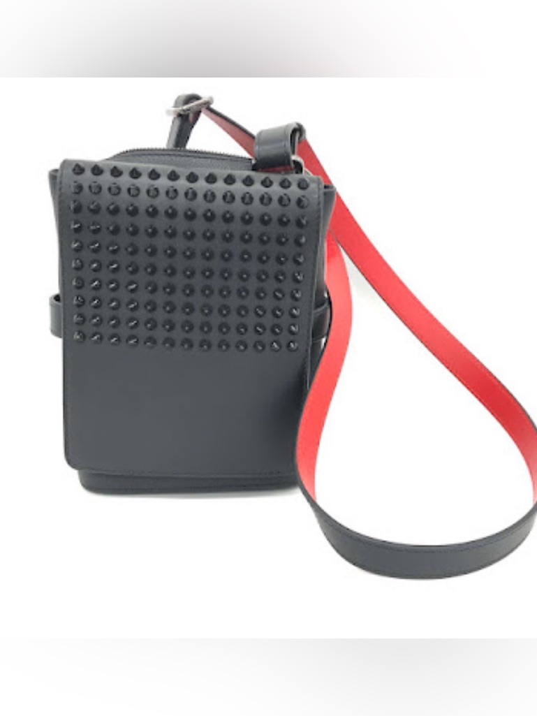 Christian Louboutin Black Leather Benech Reporter Bag With Red Strap
